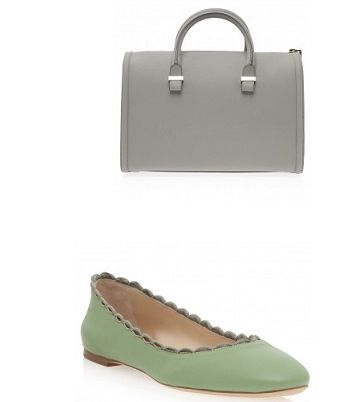 من Acne، اختاري Jumpsuit باللون الأخضر ونسقي معه باليرينا وحقيبة باللون الرمادي