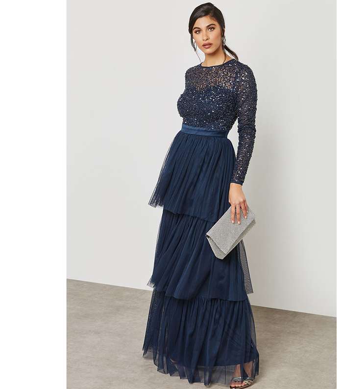 فستان كحلي طويل