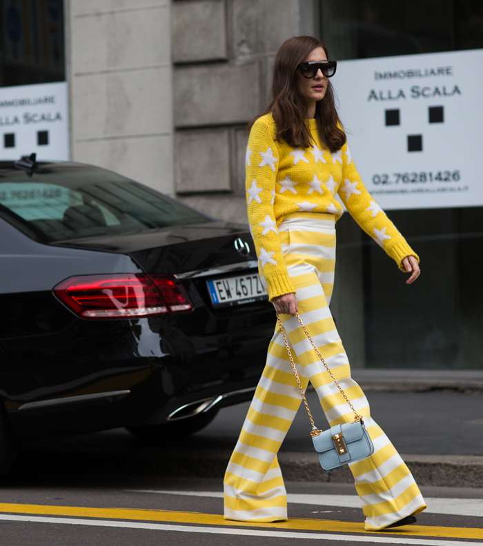 موضة السراويل الواسعة المقلمة من ميلانو خلال اسبوع الموضة لشتاء 2017