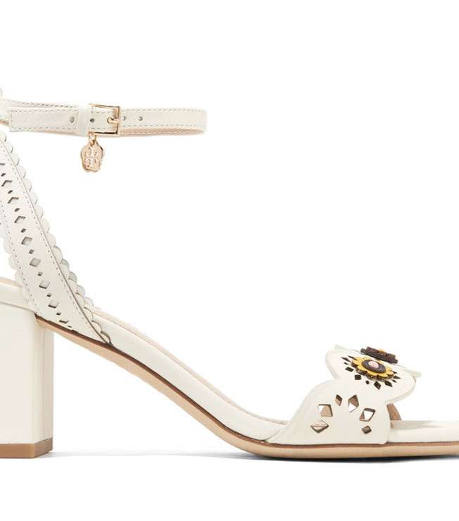 حذاء صندل بكعب عريض من Tory Burch باللون الابيض