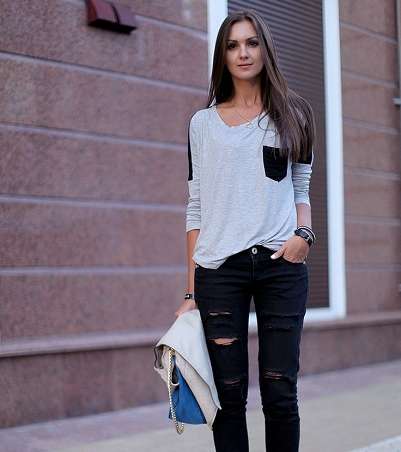 بالصور إكتشفي موضة الجينز الأسود الممزّق