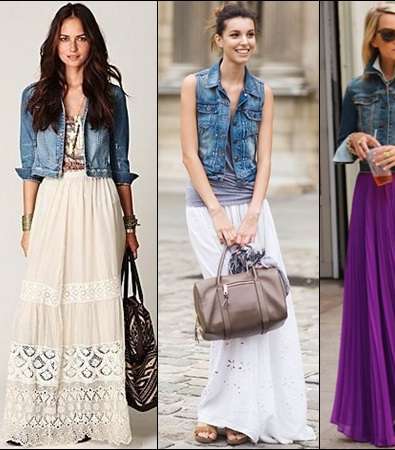 بالصور موضة تنانير الـ Maxi مع سترات الـ Denim