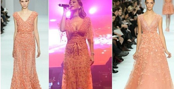 نوال الزغبي في فستان لإيلي صعب قبل عرضه في باريس 